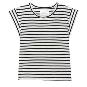 The Great Cream Stripe Peak Shoulder Tee Cotton Made in USA